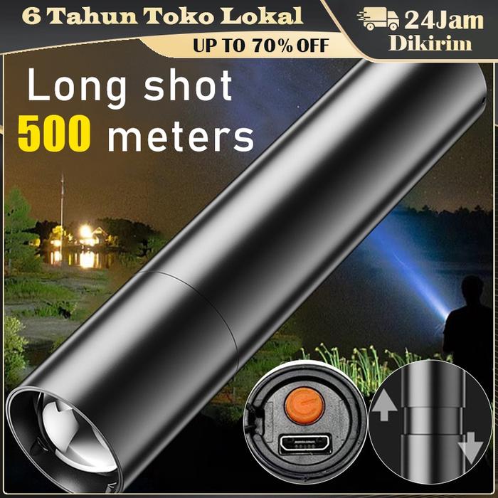 Senter Mini / Lampu Senter Led Mini / Senter LED MINI Portable Super Terang Jarak Jauh Usb Rechargea