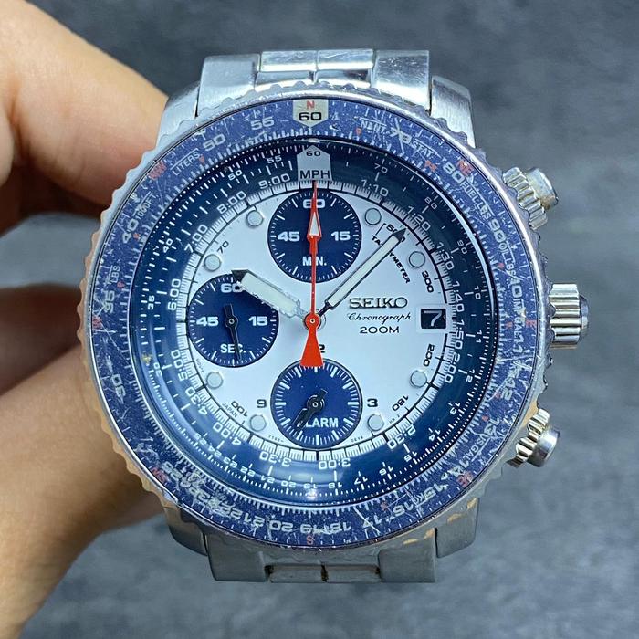 Seiko Chronograph Panda White Blue Dial Solar 7T62-0EB0 Watch Men Vintage Jam Tangan Seiko