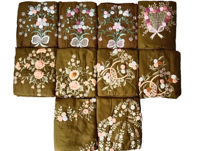 Mukena Terusan Bordir Bunga Tile Timbul 3D Warna Hijau Olive Dewasa Size Jumbo Katun Rayon Premium