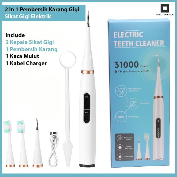2 in 1 Dental Scaler Flosser & Electric Tooth brush - Pembersih Karang Gigi & Sikat Gigi Elektrik US