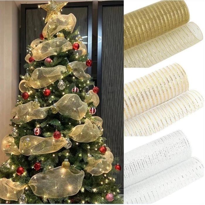 PREMIUM (READY) terjamin 26cm 10Yard Aksesoris Pohon Natal Pita Roll Kain Tile Jaring Halus Glitter 
