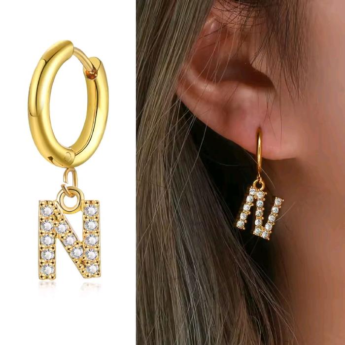 Anting-anting Lingkaran Huruf Kristal Bening Liontin Huruf Inisial Earrings untuk Dekorasi Telinga A