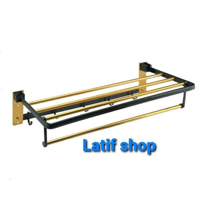 rak handuk 5 baris lipat black gold