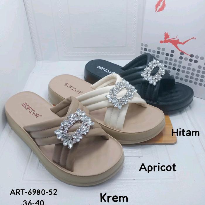 6980-52 SANDAL WEDGES WANITA IMPORT SOFIYA Sendal Hitam Putih