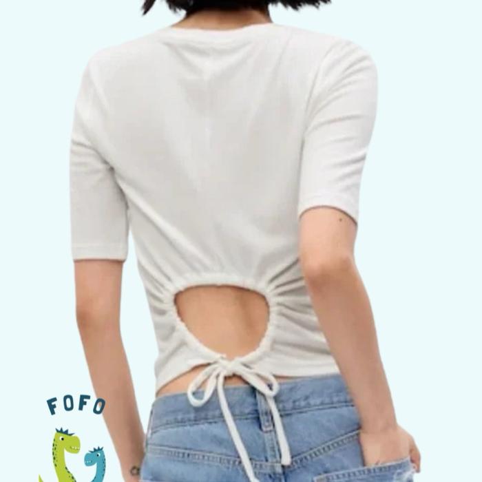 GAP Mini Rib Keyhole T-Shirt Wanita Baju Kaos Pendek Crop Polos Top Atasan Oblong Tee Katun Cewek Te