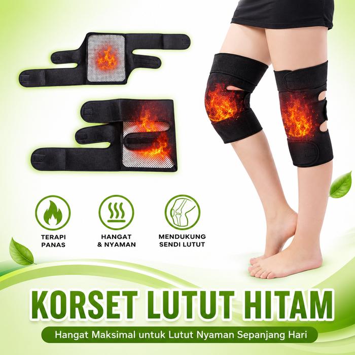 Korset Lutut Terapi Panas Sabuk Pelindung Sendi Lutut Hitam Premium
