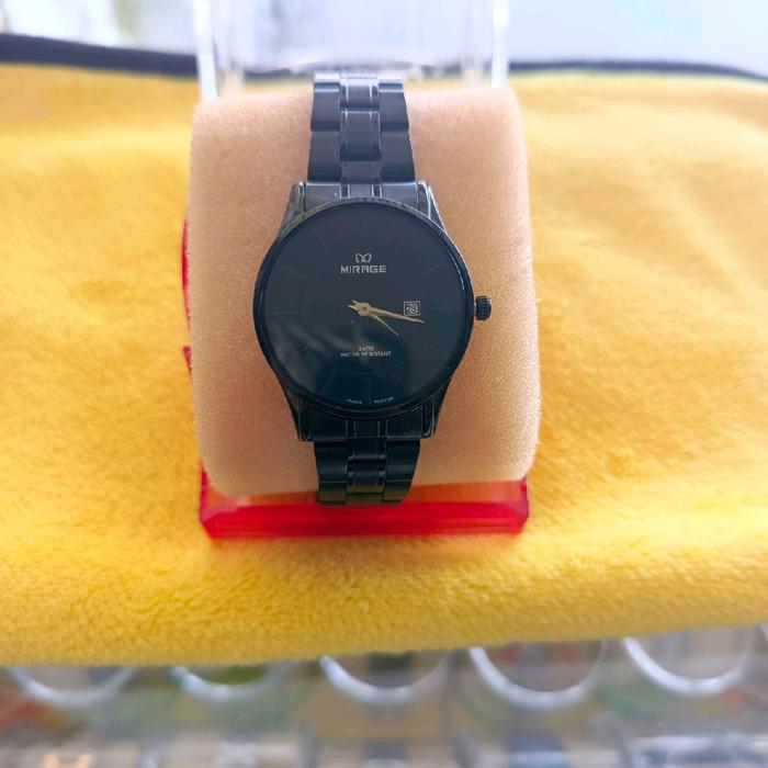 Jam Tangan Mirage Tahan Air Model Bulat Kaca Mineral Warna Hitam