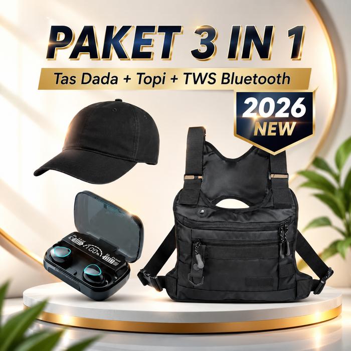 PAKET 3 IN 1 - Tas Dada Premium + Topi Casual + Headset Bluetooth Wireless 2026