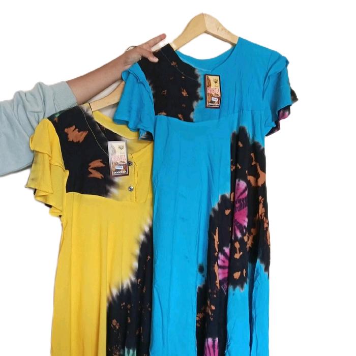 Daster  Wanita payung 2 warna, Corak gradasi kuning dan biru,  Kancing