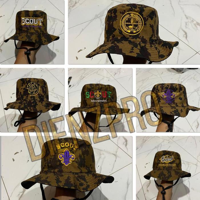 Grosir 1 Kodi [ 20 Pcs ] Topi RIMBA Pramuka Loreng Bordir Pria Wanita