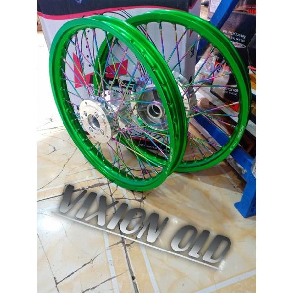 Velg Jari Jari Ring 17 140 X 140 Merk Rossi Hijau-Pelangi Untuk Motor VIXION OLD Satu Set Sepasang