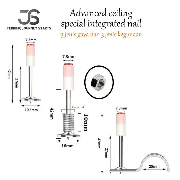 Top JS Paku Beton besi kayu Ramset Paku Kecil 7.3mm Ring Paku beton mini diameter 7,3 mm