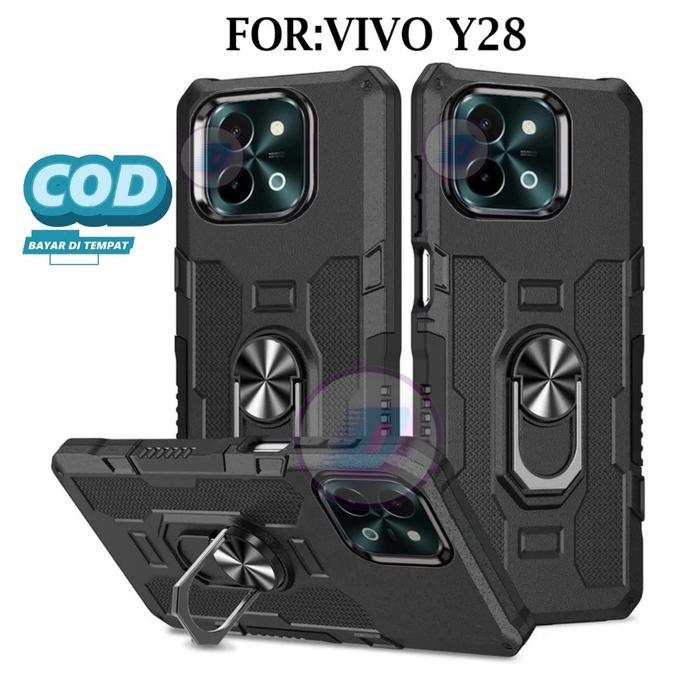 Vivo Y28 Casing Hard Case Ring Armor Robot Case Kickstand Hybrid/Hit Ring Case Holder Premium