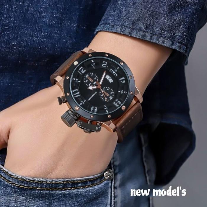 NEW Jam Tangan Pria Keren Tali Kulit Model Expedition Tanggal Aktif 06