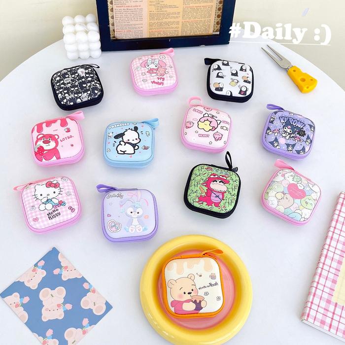 Pouch serbaguna hardcase Dompet headset uang anti air lucu Dompet kartu kunci koin charger makeup ko