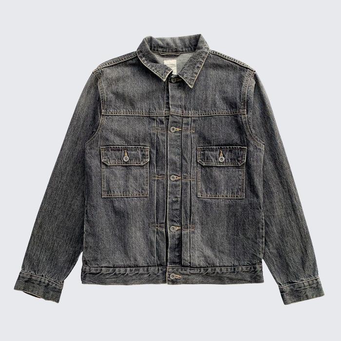 Black Grey Washed Jeans Back Number Japan Type II Denim Jacket - Unisex - L