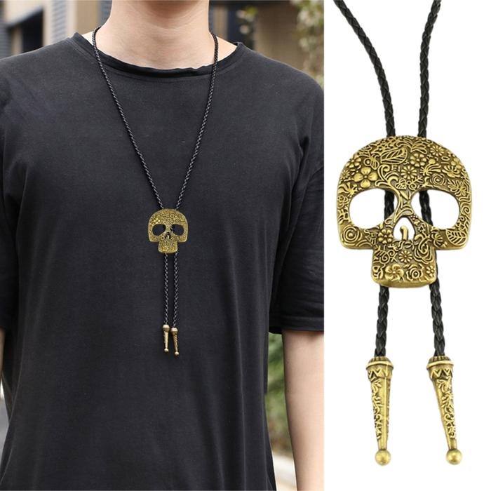 Cowboy Metal Skull Bolo Tie Skull Necktie for Shirt Jeans Western