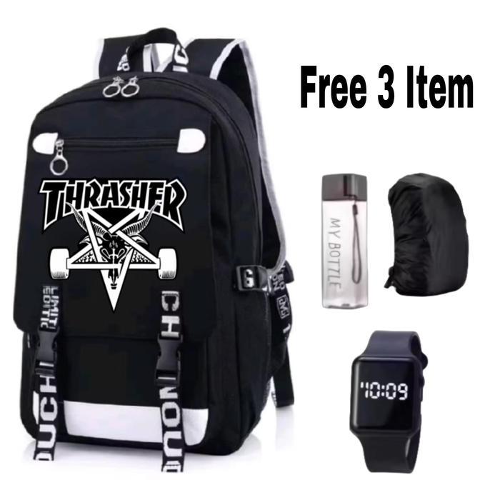 Tas ransel Thrasher-Backpack Thrasher logo pentagram-Tas sekolah Thrasher keren-Tas ransel skateboar