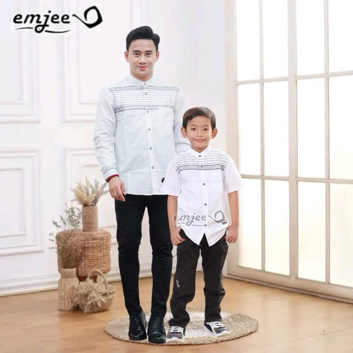 Emjee Baju Koko Couple Ayah dan Anak Kain Katun Madinah Songket Terbaru Dewasa & Anak Kurta Muslim L