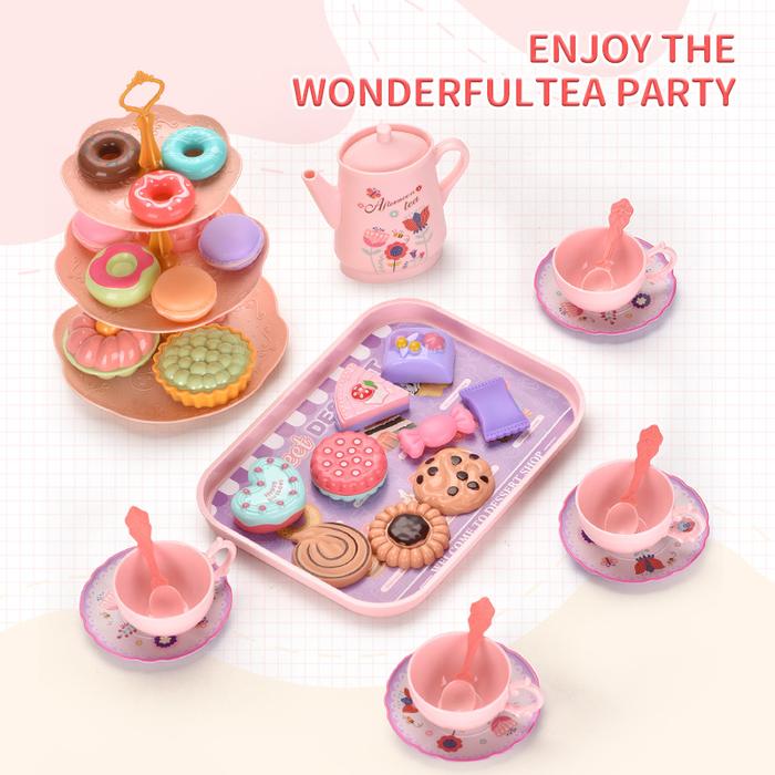 Girls Toys DIY Pretend Play Toy Simulation Tea Food Cake Set Play House Kitchen Afternoon Tea Game T