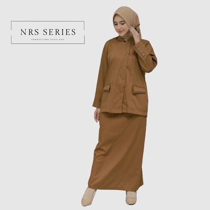 Baju stelan PDh wanita terbaru 2025 warna khaki dan warna putih hitam Atasan Panjang Katun
