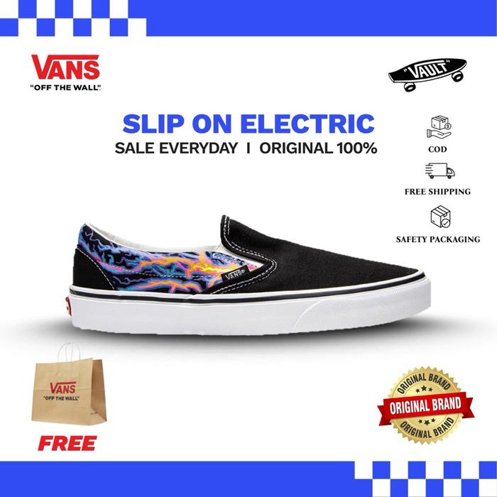 VANS SLIP ON FLAME ELECTRIC BLACK WHITE  | BNIB 100% ORIGINAL