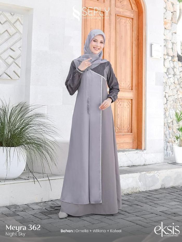 Jual Seply Gamis Meyra 362 Omela Night Sky Zipper Depan Renda Frill Saku Sembunyi Eksis 260