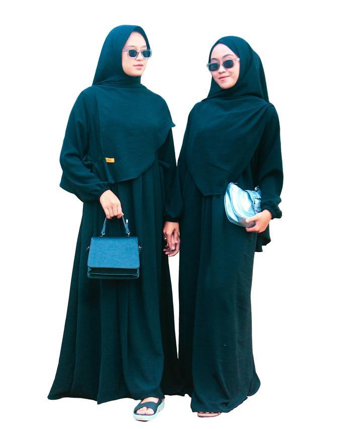 GAMIS - SYARIFAH Set Syar'i Pasmina Oval Gamis Wanita Bahan Cringkle Airflow  Lembut Jilbab Muslim C