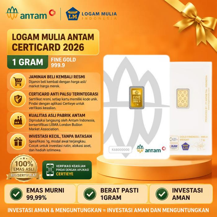 LOGAM MULIA ANTAM 1 GRAM gr PRESS CERTICARD CERTIEYE 1 gr EMAS ASLI 24 KARAT - 1 GR