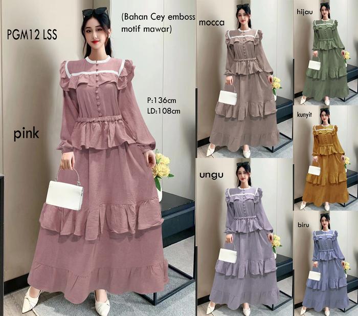 Gamis Wanita Bahan Cey Emboss Mekar Elegan + Ikat Pinggang - Gamis Premium Wanita Daily Look Terbaru