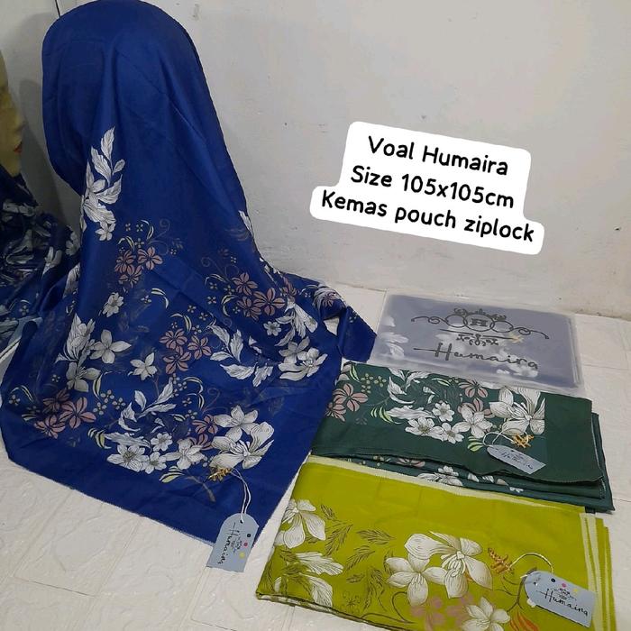 Jilbab voal motif logo metal kemas pouch brand humaira