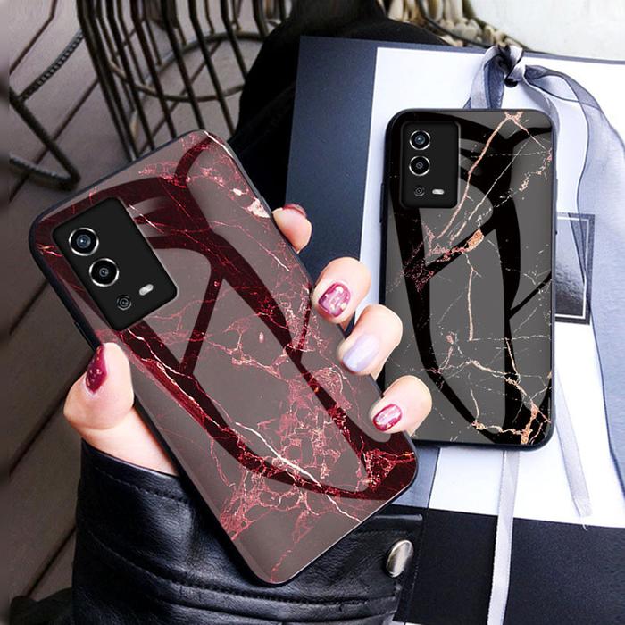 For OPPO A55 5G Luxury Case Marble Frame Hard Glass Back Funda for