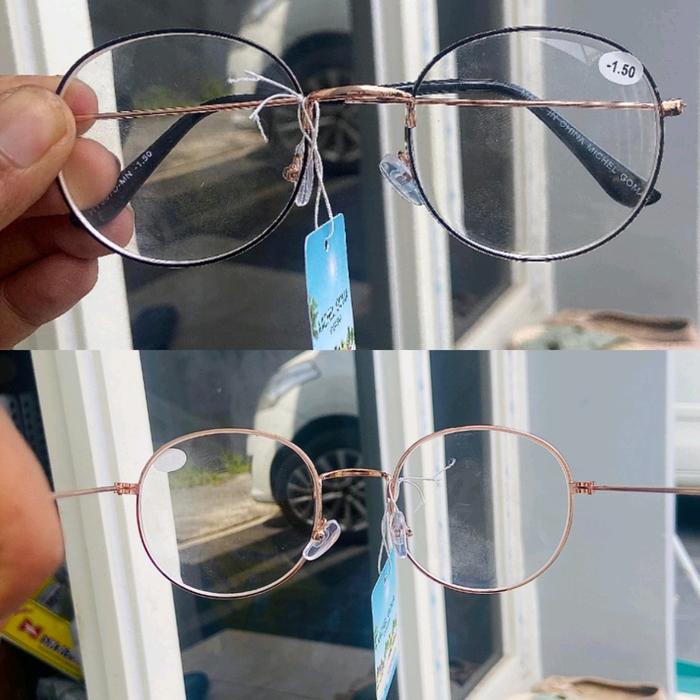 Kacamata Minus Rabun Jauh Premium Michel Goma Frame Oval Metal Gold Pria Wanita