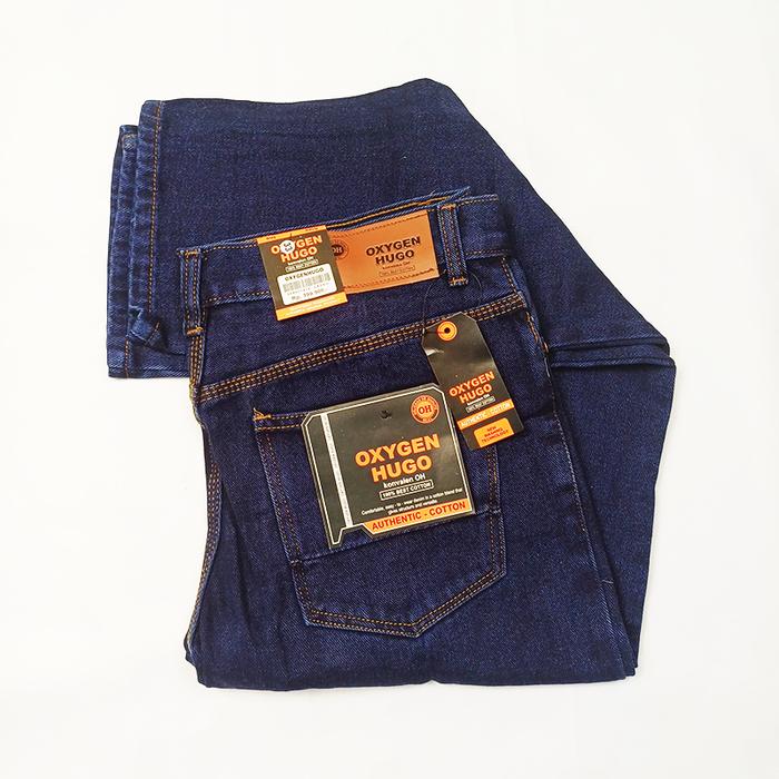 Celana Panjang Jeans Standar Pria Dewasa Oxygen Hugo Warna Navy Blue - Hitam - Distro Denim Santai