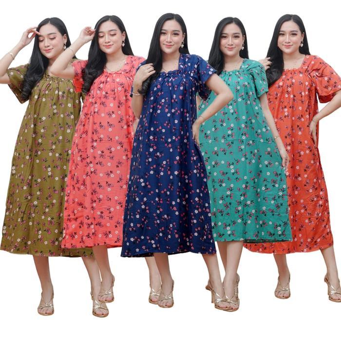 daster sania melati leher kotak kerut dada rayon adem