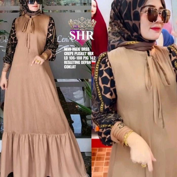 PROMO!! gamis plisket lengan batu shr STOK TERBATAS!!