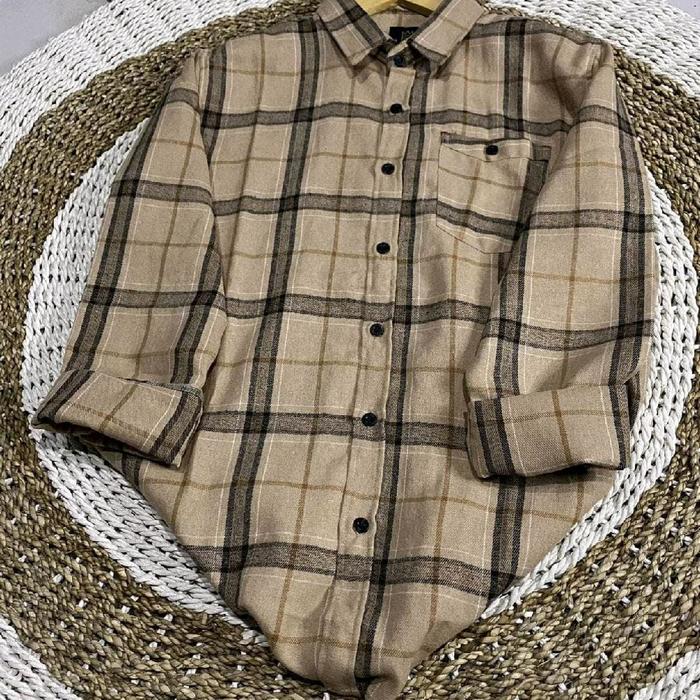 KEMEJA FLANEL MOCCA GARIS COKLAT LENGAN PANJANG MOTIF KOTAK KOTAK PRIA WANITA PREMIUM TERBARU Katun 