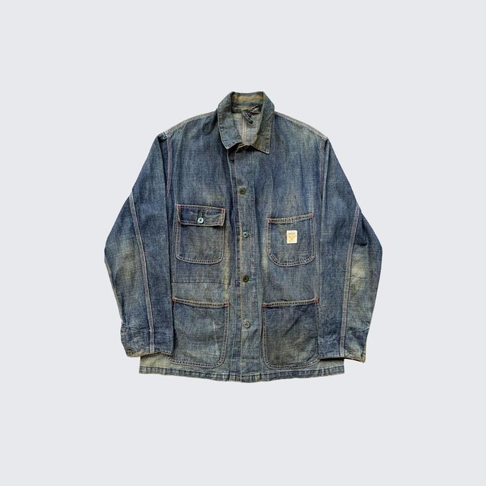 Trashed Blue Vintage 1980/90s Mahagagame Japan Chore Denim Jacket - Unisex - L