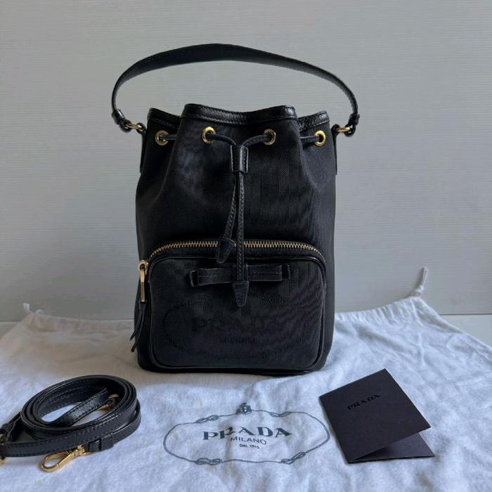 Ready Prada Drawstring Bucket Bag In Nero Black