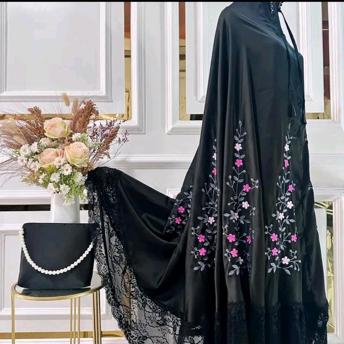 Mukena Bordiran Padang Bahan Semi Sutera Silkhalus Lembut Beralun - Dewasa, Mewah, Mutiara, Rayon, M