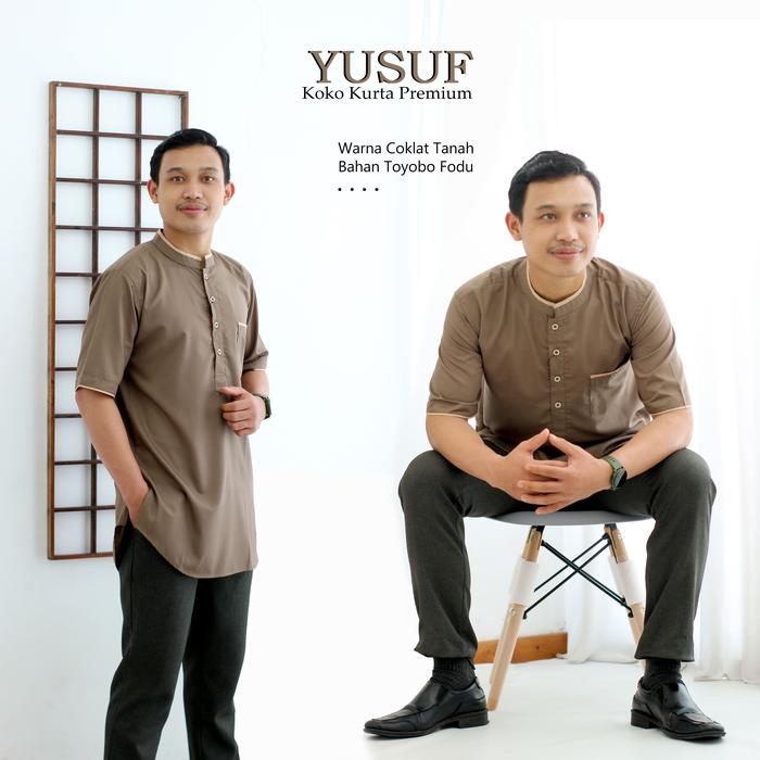 YUSUF Baju Koko Kurta Pria Lengan Pendek COKLAT TANAH | Baju Muslim Pria Dewasa