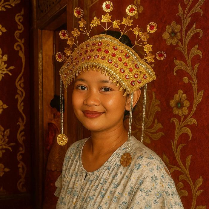 mahkota adat palembang emas permata merah dan putih kristal - acsessoris pernikahan & tarian tradisi