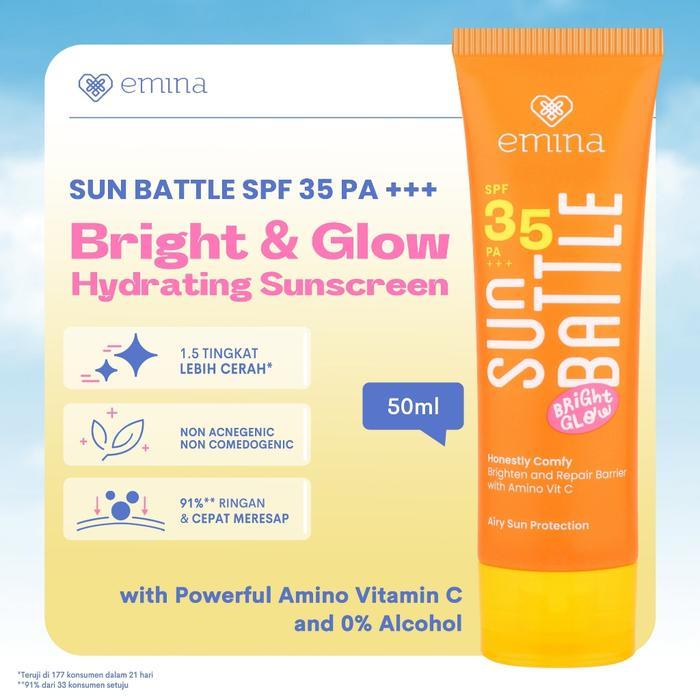 EMINA Sun Battle Bright Glow SPF 35 PA+++ - Sunscreen Serum Amino Vitamin C - Cerah, Ringan, Hydrati