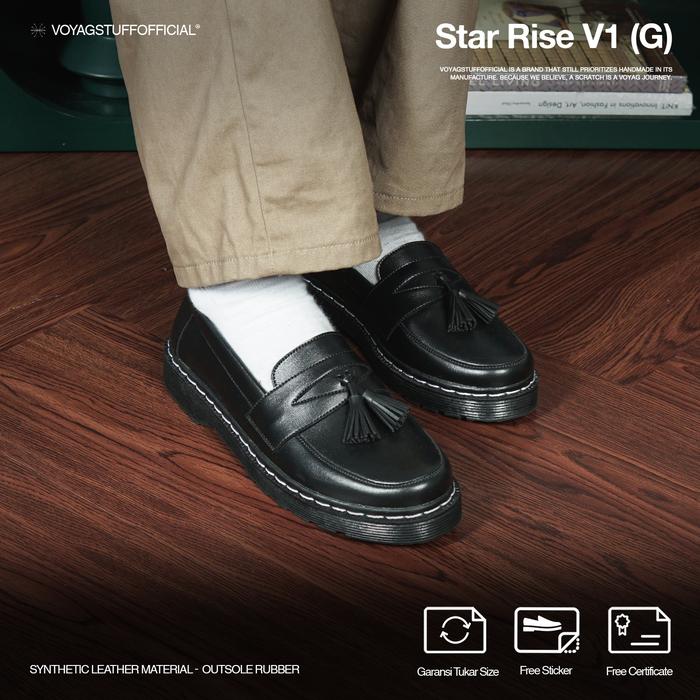 Voyagstuffofficial - Star Rise V1 G Sepatu Slip On Pria Penny Loafers Boots Kulit Black Hitam Flat P