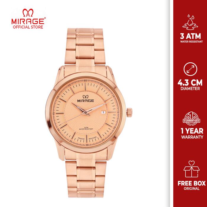 Mirage Watch - Jam Tangan Mirage Pria Analog 8807 M Tanggal Aktif Rosegold Bergaransi