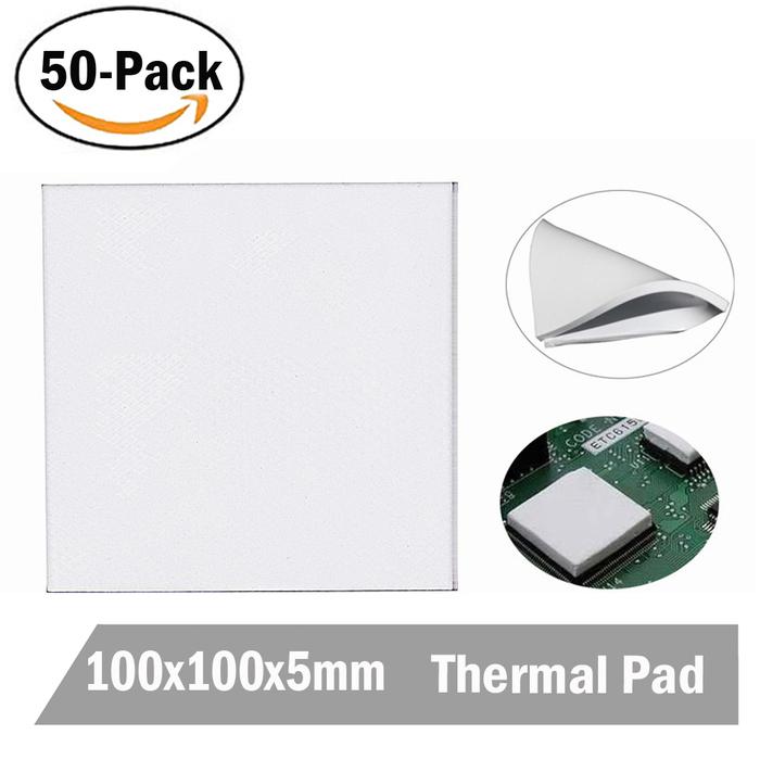 50Pcs Gdstime 100X100x5mm GPU CPU Heatsink Cooling Conductive Silicone Pad 5mm thickness
