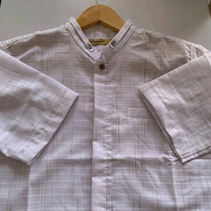 Baju Koko Pria Lengan Pendek AL-ZABBAR Original Motif Stripe Warna Putih
