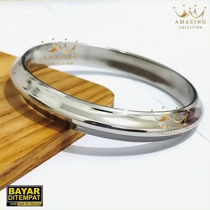 Gelang Benggali Bangle India Punjabi Baja Putih Monel Bulat Segitiga Baja Putih Pria Asli Anti Karat