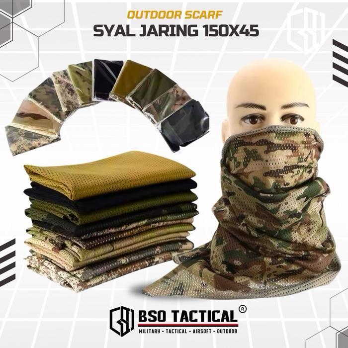 Syal Jaring Breathable Shemagh 150cm x 45cm Face Neck Protection Outdoor Camo Scarf