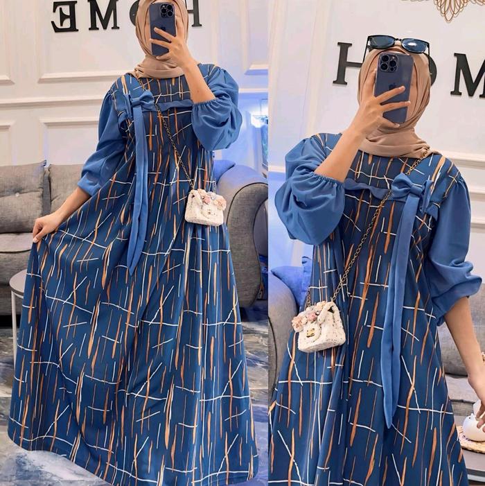 Gamis Voxy pita flower- Bahan voxy premium